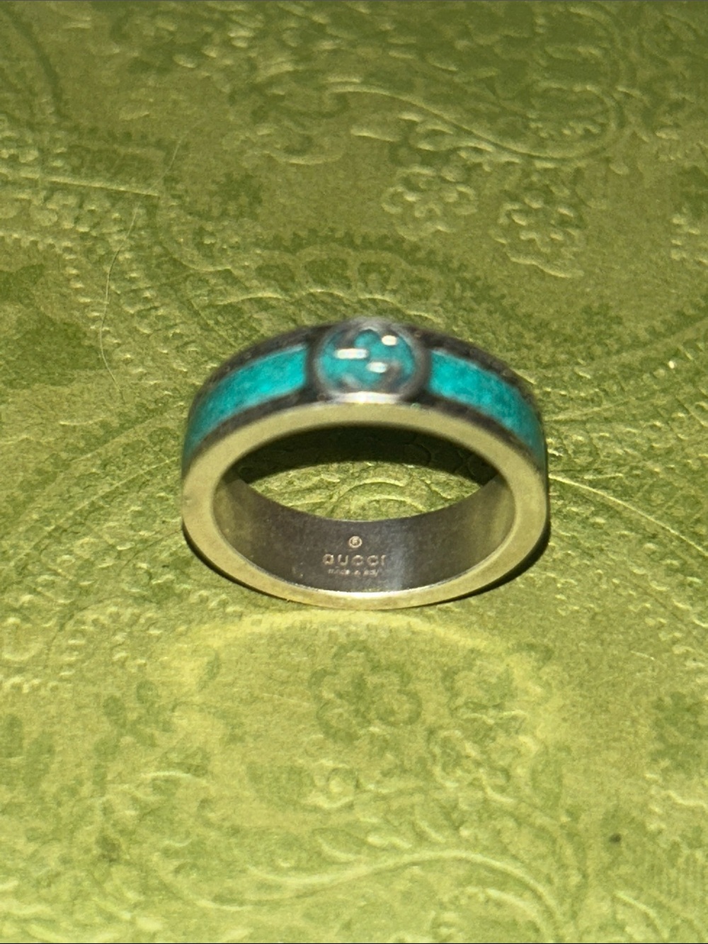 Gucci GG Sterling Silver Enamel Ring AG 925 Green Turquoise 645573 - Picture 14 of 16